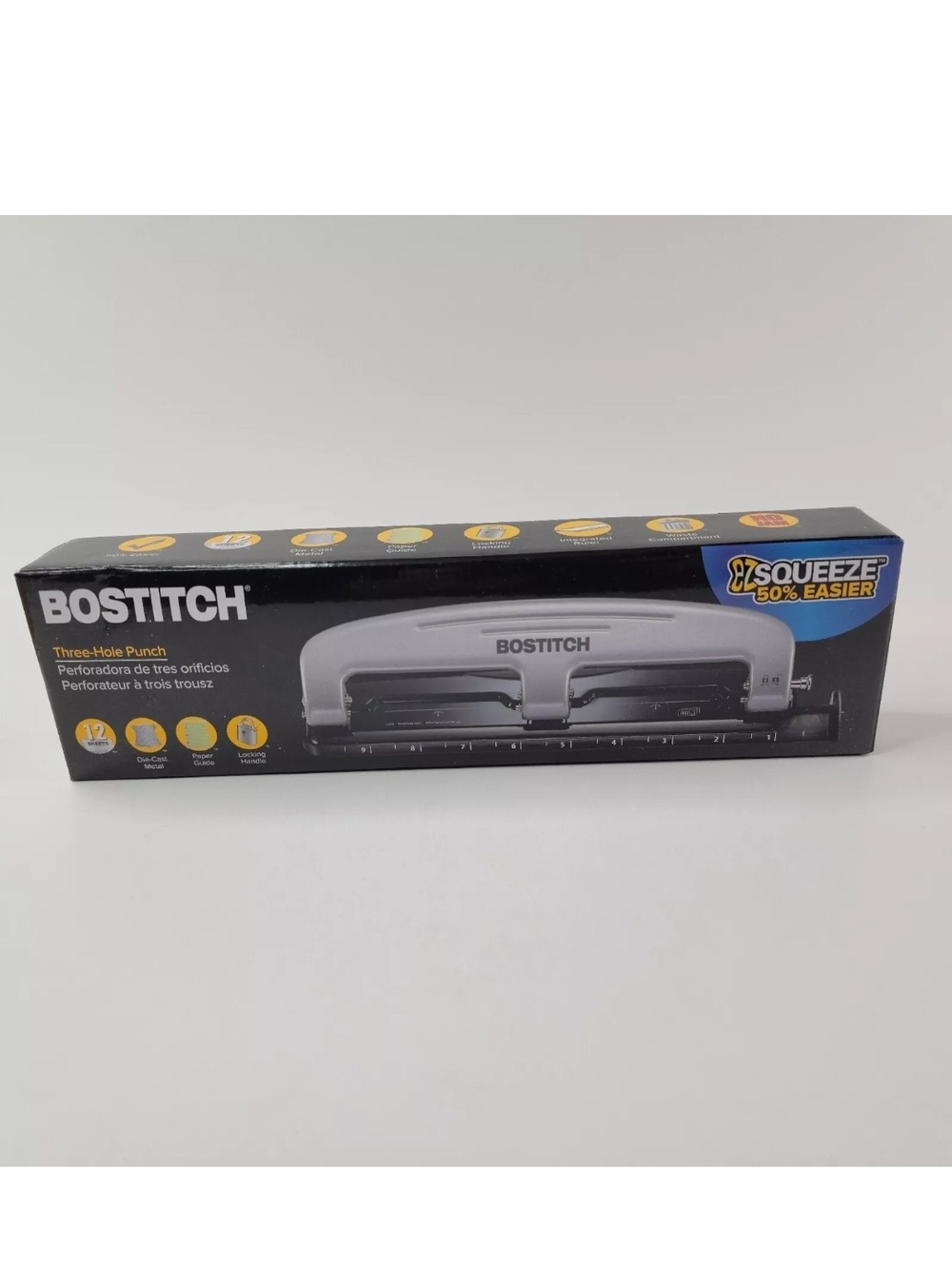 Bostitch Three-Hole Punch in Black and Gray